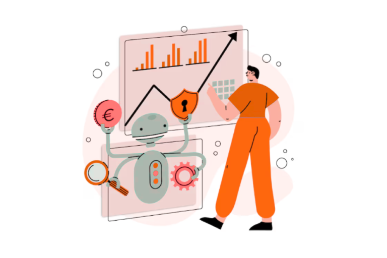 AI powered predictive finance illustration showing automated financial risk detection, analytics dashboard, and proactive decision making.