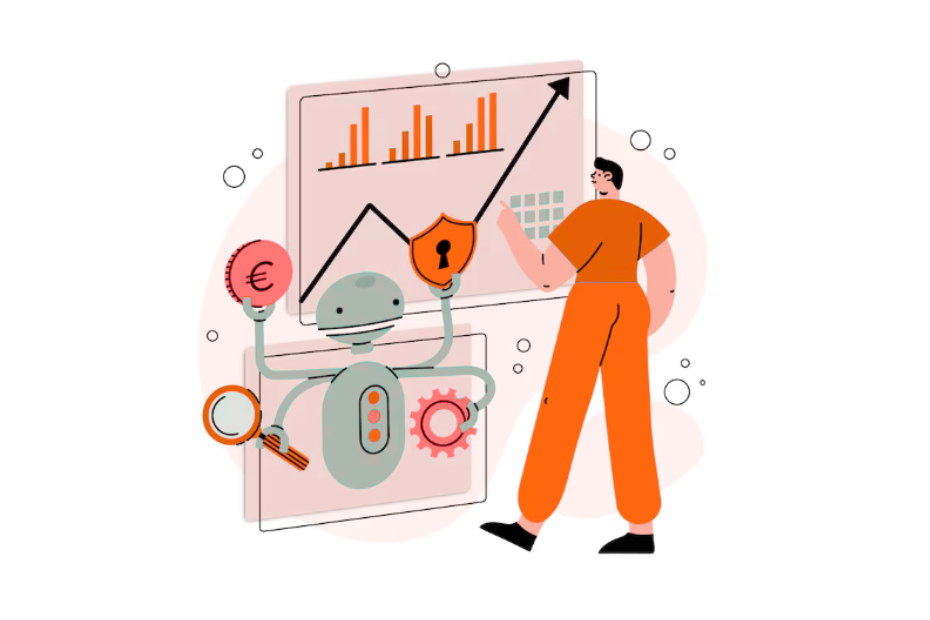AI powered predictive finance illustration showing automated financial risk detection, analytics dashboard, and proactive decision making.
